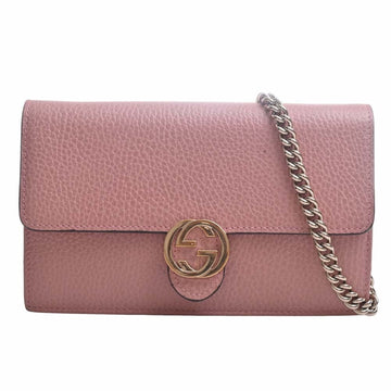 GUCCI Interlocking G Leather Chain Shoulder Long Wallet 510314 Pink Women's