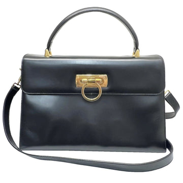 SALVATORE FERRAGAMO Gancini 2WAY shoulder handbag calf black gold hardware with strap women's vintage