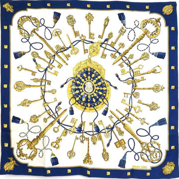 HERMES scarf Carre 90 silk navy/off-white/gold ladies