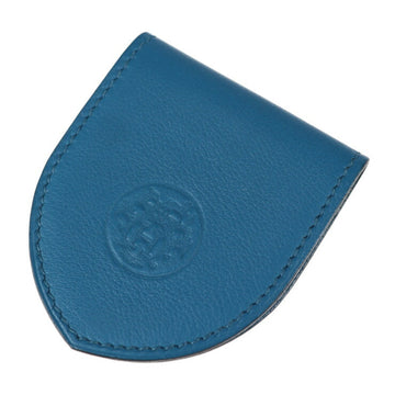 HERMES Money Clip Leather Vaux Swift Blue Series Ex Libris Bill Magnet Type ?Q Engraved