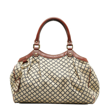 GUCCI Diamante Sookie Handbag Tote Bag 211944 Beige Brown Canvas Leather Women's