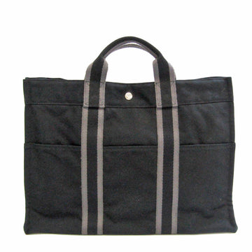 HERMES Fourre Tout MM Men,Women Cotton Canvas Tote Bag Black,Gray