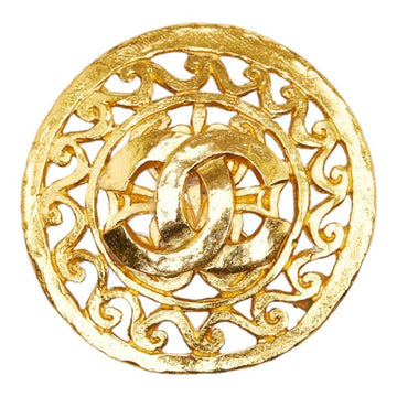 CHANEL coco mark circle brooch gold plated ladies