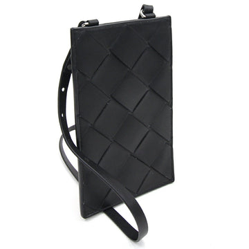 BOTTEGA VENETA Shoulder Bag Intrecciato 578205 Black Leather Smartphone Case Sacoche Women's Men's