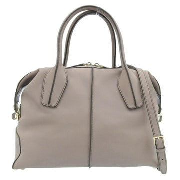 TOD'S Leather D Styling Handbag Boston Bag Greige Women's