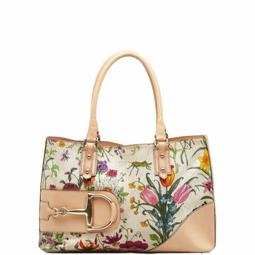 GUCCI Hustler Bit Flora Handbag Shoulder Bag 137385 Beige Multicolor Canvas Leather Women's