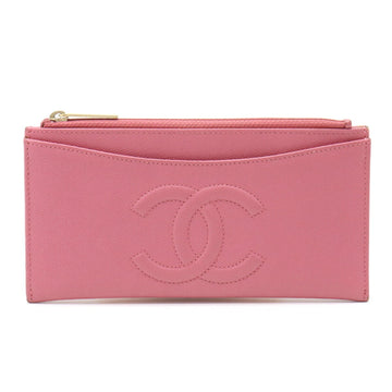 CHANEL Cocomark Card Case Multi Long Wallet Caviar Skin Leather Pink