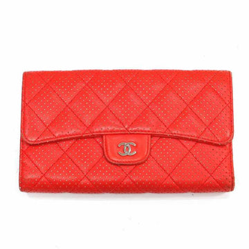 CHANEL Long Wallet Punching Matelasse Orange Purse Leather Coco Mark Cover Lid Red Dot Women's