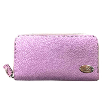 FENDI Round Zipper Long Wallet Selleria Leather Purple Ladies
