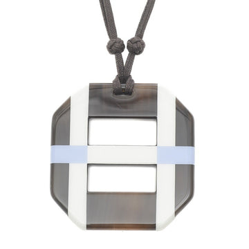HERMES Necklace Octagon Buffalo Horn Brown/White/Blue
