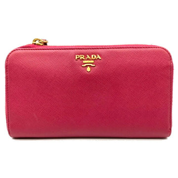 PRADA Round Zipper Long Wallet Saffiano Calf Leather Pink Purse SAFFIANO