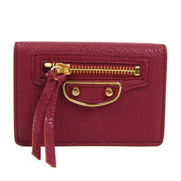 BALENCIAGA Classic Metal Edge Mini Wallet 470059 Women's Leather Wallet [tri-fold] Bordeaux
