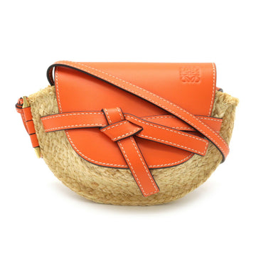 Loewe Mini Gate Bag Shoulder Pochette Raffia Calf Leather Orange 329.13.U62