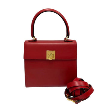 CELINE Vintage Ring Logo Hardware Leather Genuine 2way Handbag Mini Shoulder Bag Red