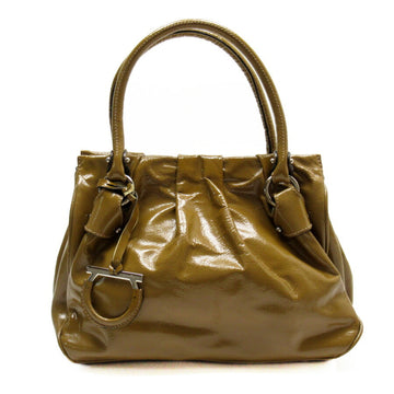 SALVATORE FERRAGAMO Handbag Gancio Brown Patent Leather