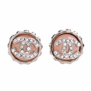 CHANEL Rhinestone Coco Mark Earrings Silver Women's