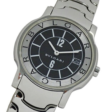BVLGARI Watch Men's Brand Solo Tempo Date Quartz QZ Stainless Steel SS ST35S Silver Black Polished