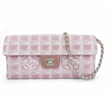 CHANEL New Line Chain Shoulder Bag Handbag Clutch No. 6 Pink Canvas Coco Mark chain shoulder bag coco logo