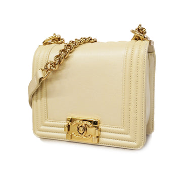 Chanel Shoulder Bag Boy Chanel Leather White Gold metal