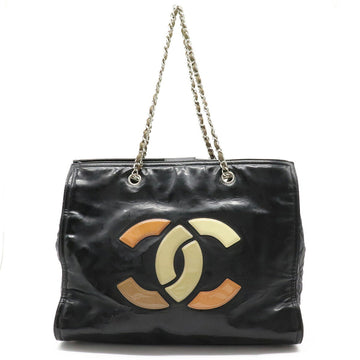 CHANEL matelasse here mark chain shoulder bag tote enamel patent leather black multicolor