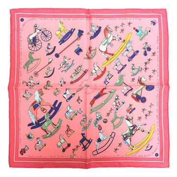 HERMES Carre 45 Scarf Muffler Raconte moi le cheval Talking about horses Pink 100% Silk