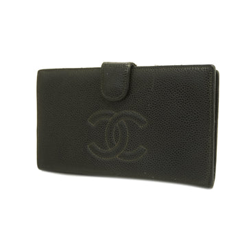 CHANELAuth  Bi-fold Long Wallet Gold Metal Women's Caviar Leather Long Wallet