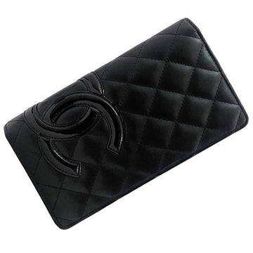 Chanel Long Bi-Fold Wallet Black Pink Cambon A26717 Leather 19s CHANEL Coco Mark Quilting Card Ladies