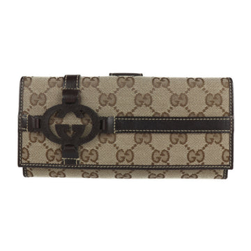 GUCCI ROYAL Continental Wallet Bifold 181695 GG Canvas Leather Beige Brown W Hook Long