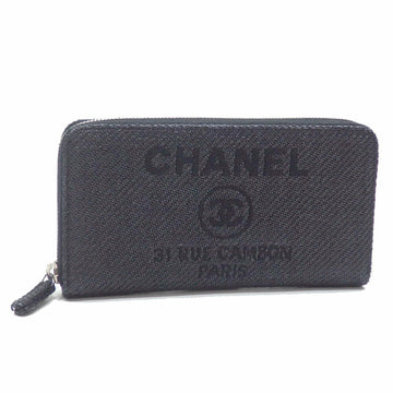 Chanel Round Long Wallet Deauville Line Ladies Black Nylon Canvas A80056 Cocomark