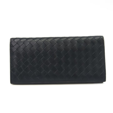 Bottega Veneta Intrecciato Unisex Leather Long Bill Wallet (bi-fold) Navy