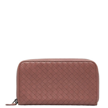 BOTTEGA VENETA Intrecciato Round Long Wallet Pink Beige Leather Women's BOTTEGAVENETA