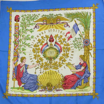 HERMES Scarf Carre90 Silk Blue/Multicolor Women's