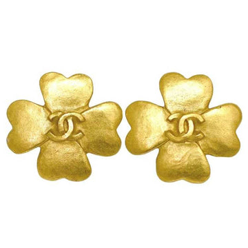 CHANEL Earrings Gold GP 95 P  Clover Motif Coco Mark Four Leaf Women's