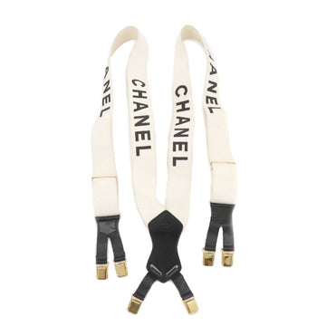 CHANEL suspenders logo canvas leather white black gold metal fittings Vintage Suspender