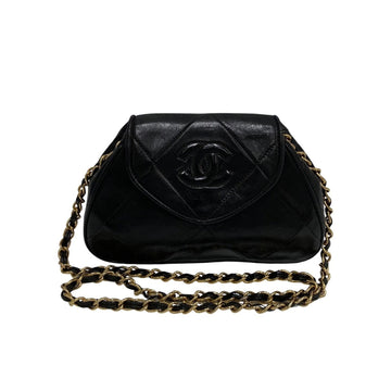 CHANEL Matelasse Lambskin Leather Genuine Chain Mini Shoulder Bag Pochette Black