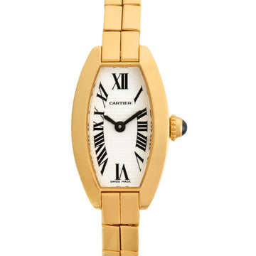 CARTIER Tonneau Raniere K18YG Solid Gold Ladies Quartz Watch Silver Dial 2563