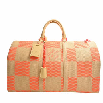 LOUIS VUITTON Damier Giant Raffia Keepall Bandouliere 50 Handbag Boston Bag M57419 Beige Orange Ladies