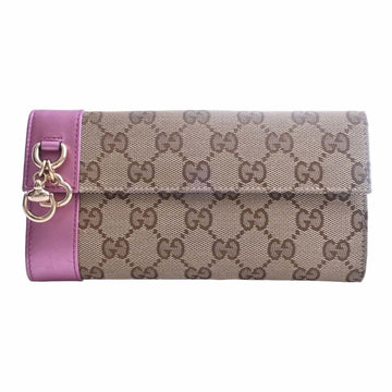 GUCCI GG Canvas Leather Heart Bit Bifold Long Wallet 270027 Beige Pink Ladies