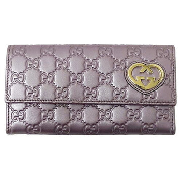 GUCCI Wallet Women's Brand Long Lovely Heart Shima Leather Purple 251861 Metallic