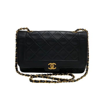 CHANEL Matelasse Lambskin Chain Shoulder Bag Pochette Black