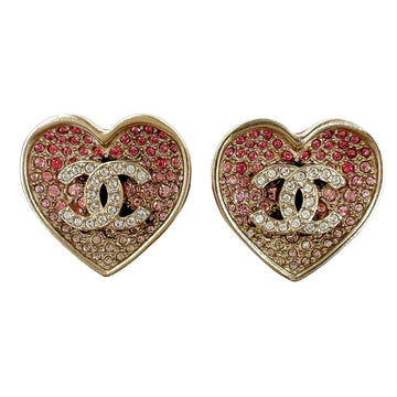 CHANEL Cocomark Heart Rhinestone Earrings Pink C23P New Ladies