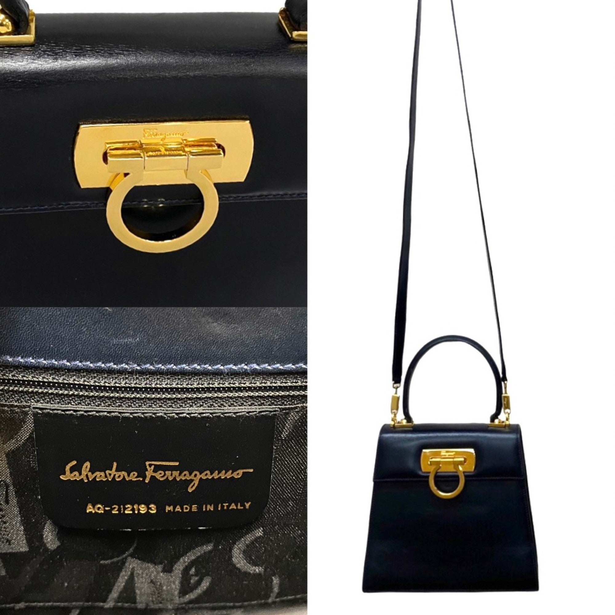 SALVATORE FERRAGAMO Gancini Calf Leather 2way Handbag Shoulder Bag Dar