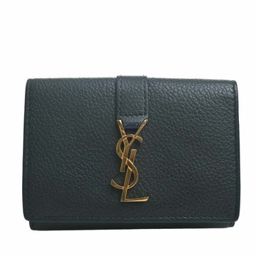 SAINT LAURENT Leather Origami Tiny Trifold Wallet Green Ladies