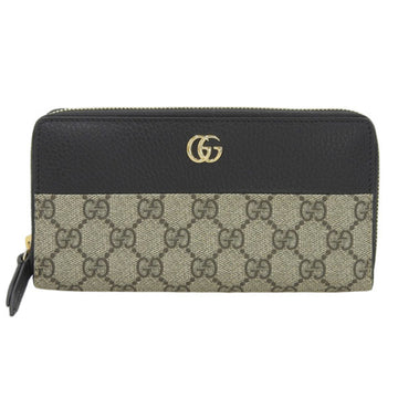 GUCCI GG Marmont Supreme Leather Zip Around Long Wallet 456117 Beige Black Women's