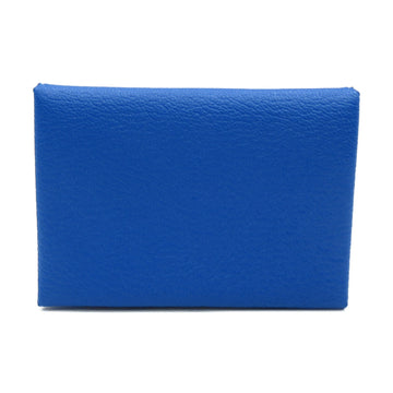 HERMES Calvi Duo Card Case Blue Shave leather