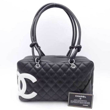 CHANEL shoulder bag cambon line leather black x white ladies