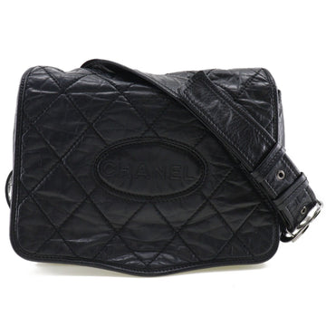 CHANEL Logo Matelasse Lambskin Black/Silver Hardware Women's Shoulder Bag