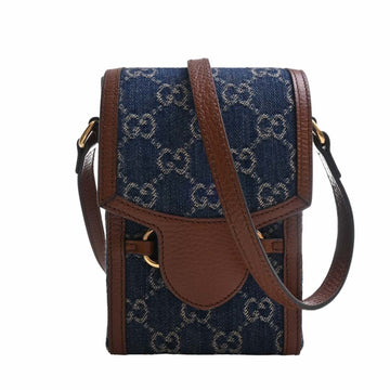 GUCCI Horsebit 1955 GG Leather Shoulder Bag 625615 Blue/Brown Women's