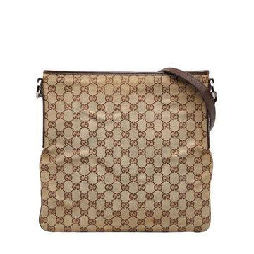 GUCCI GG Canvas Shoulder Bag 113013 Beige Brown Leather Women's