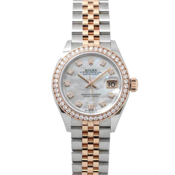 ROLEX Datejust Combi 279381RBR Random Number Roulette Ladies Watch Diamond Bezel White Shell Dial 10P K18PG Automatic Winding